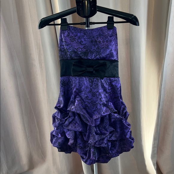 Ruby Rox Strapless Purple Dress with Black Bow - Picture 1 of 3